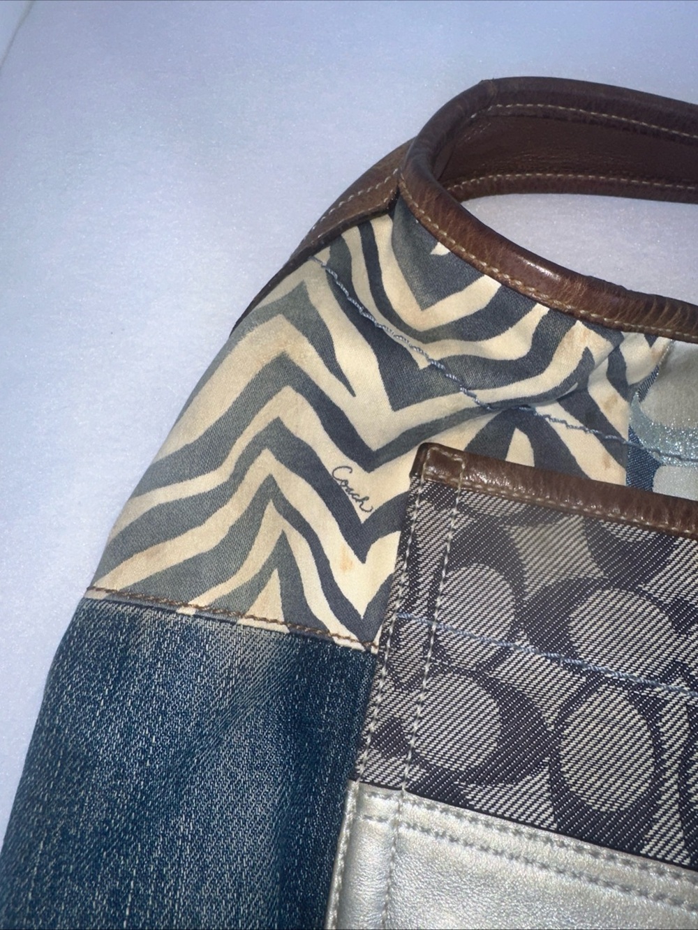 Coach Indigo Denim Blue Patchwork Ergo XL Hobo Handbag Purse Bag - Picture 6 of 17